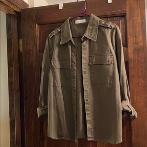 Kittenish Army Green Button-Up Shirt